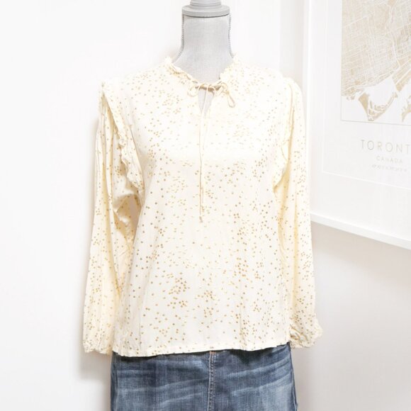 Star Print Ruffle Cream Blouse 🌟 SOLITAIRE - Picture 3 of 7